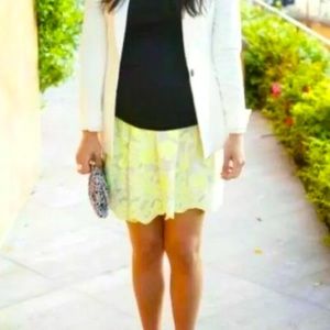 EUC Anthropologie Vanessa Virginia Neon Yellow Embroidered Tulle Skater Skirt 0